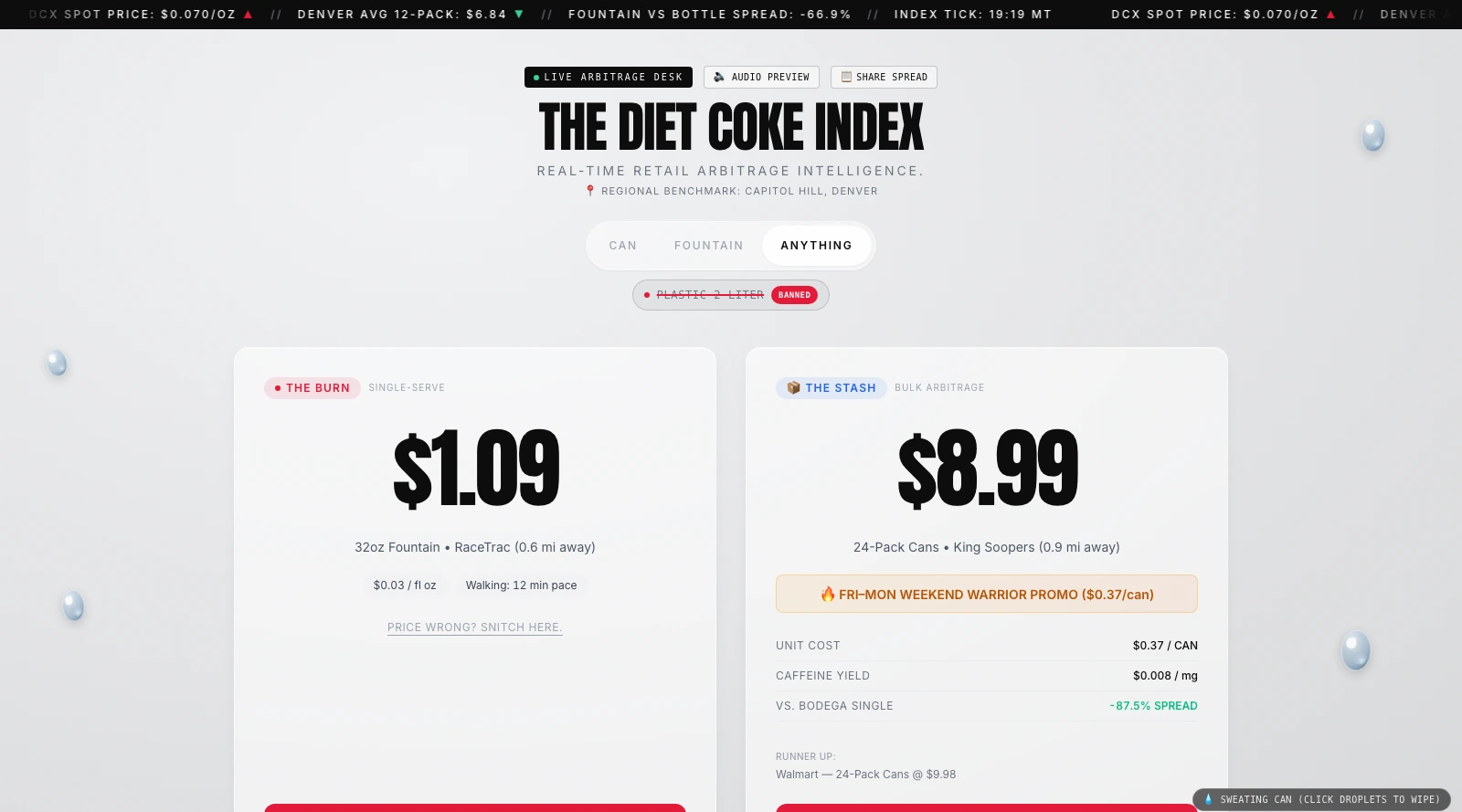 The Burn: immediate single-serve pricing card with walking pace and map routing